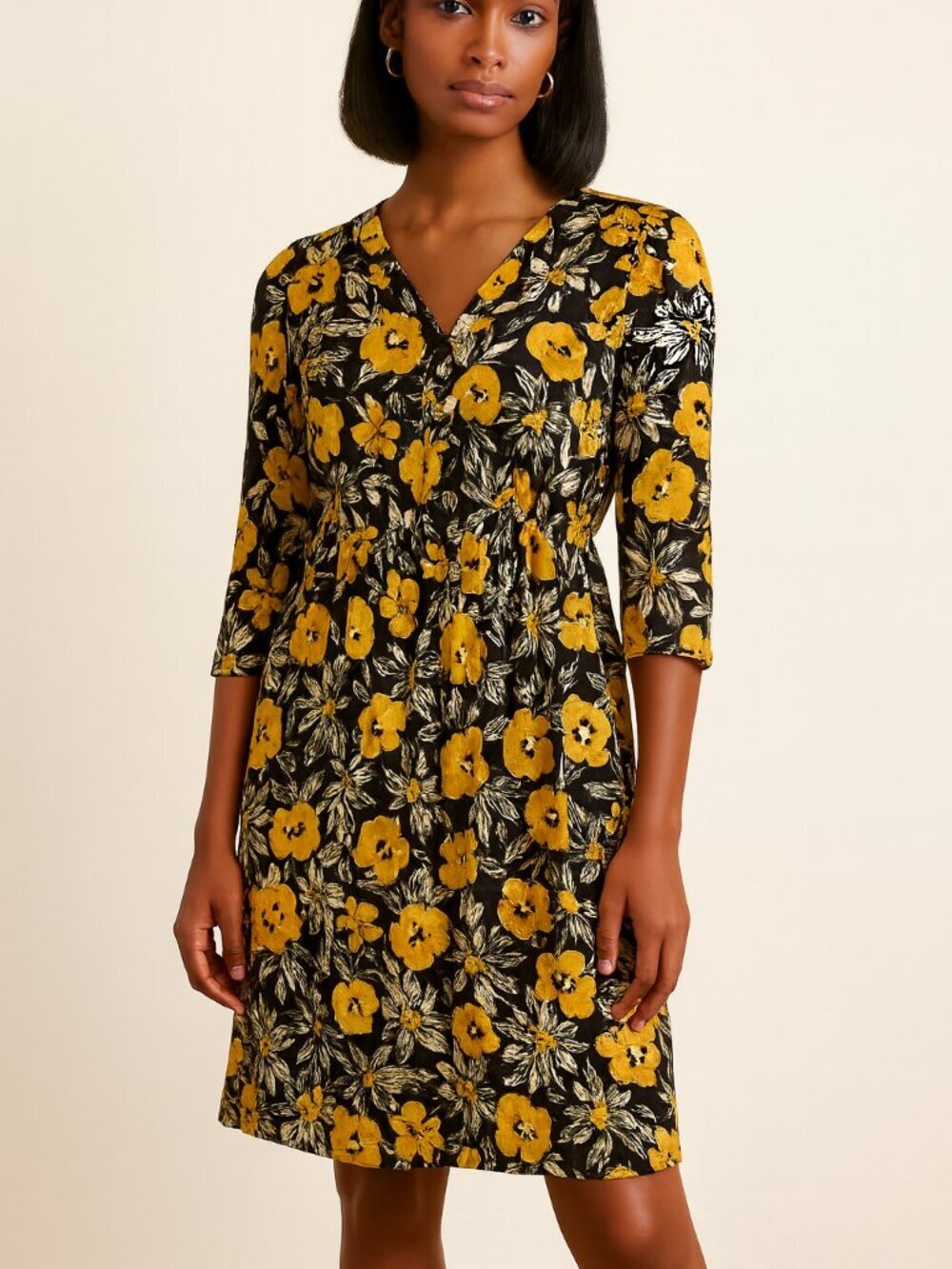 🌼 Robert Louis Floral Midi Dress | Yellow & White Print | Size M